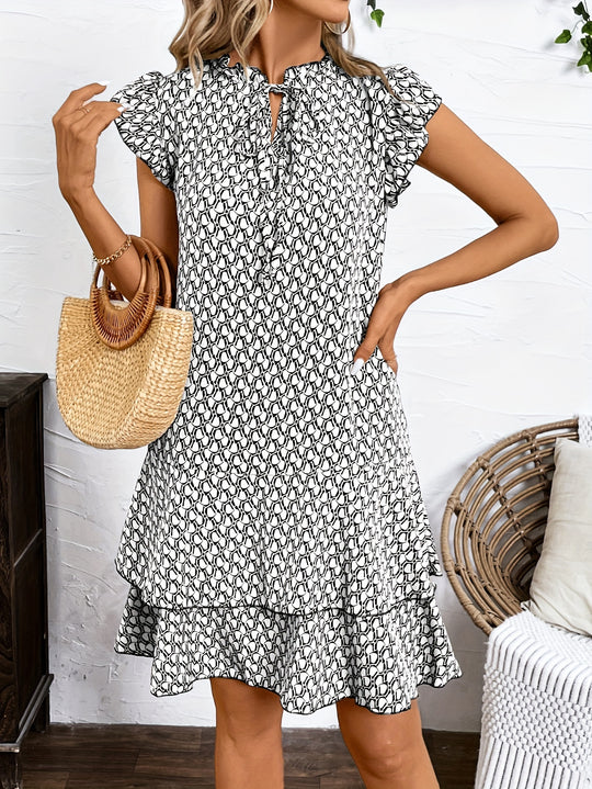 Tie-Neck Tiered Ruffle Summer Dress