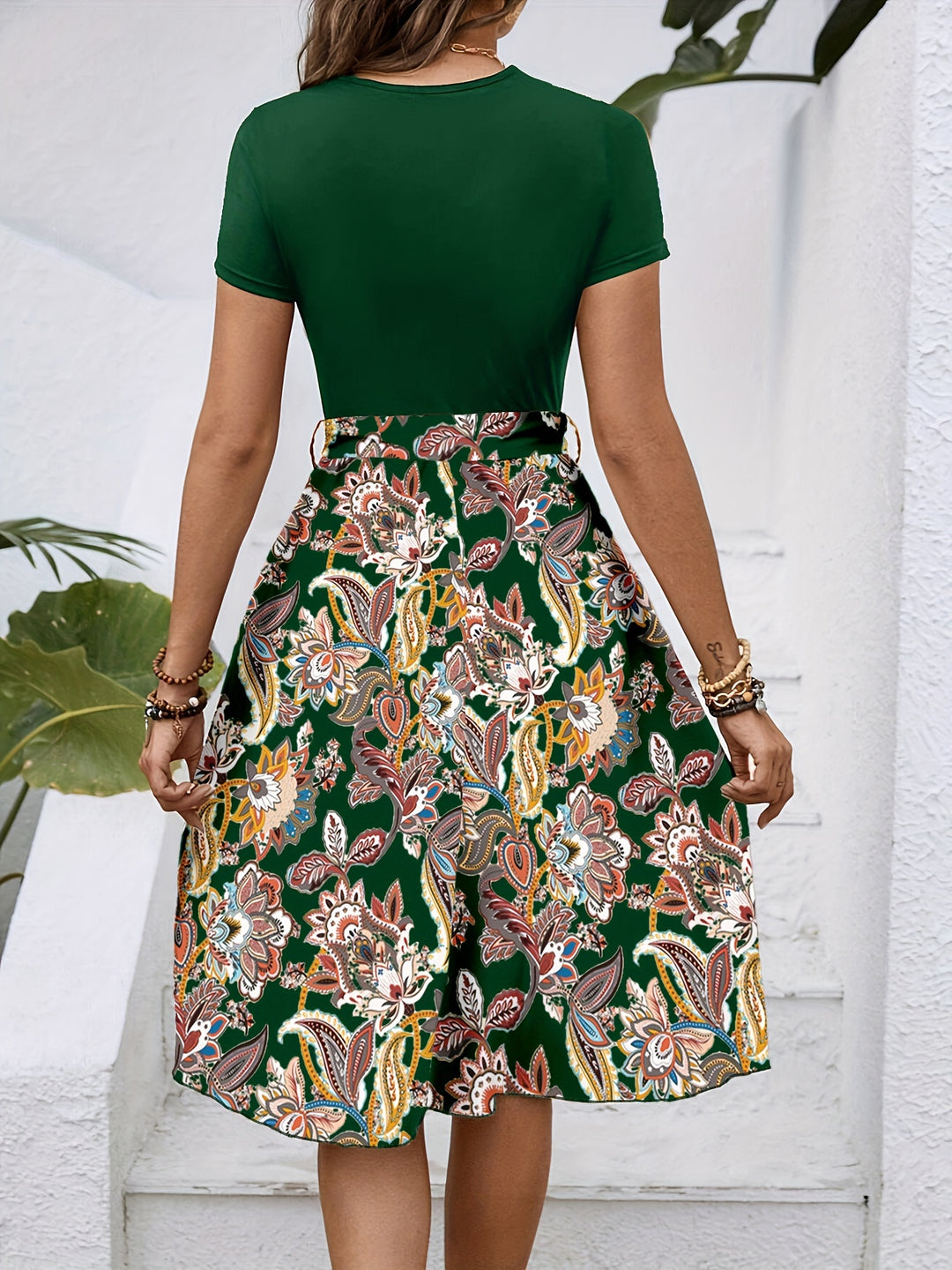 Work Casual Floral Skirt Midi Dress