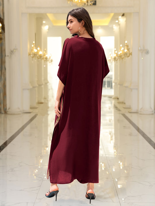Boho Split Hem Embroidered Kaftan Dress