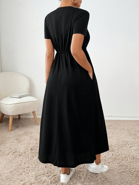Casual Short Sleeve Drawstring Maxi Dress