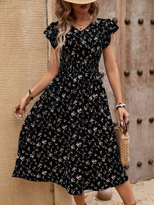 Smocked Waist Ditsy Floral Summer Dress