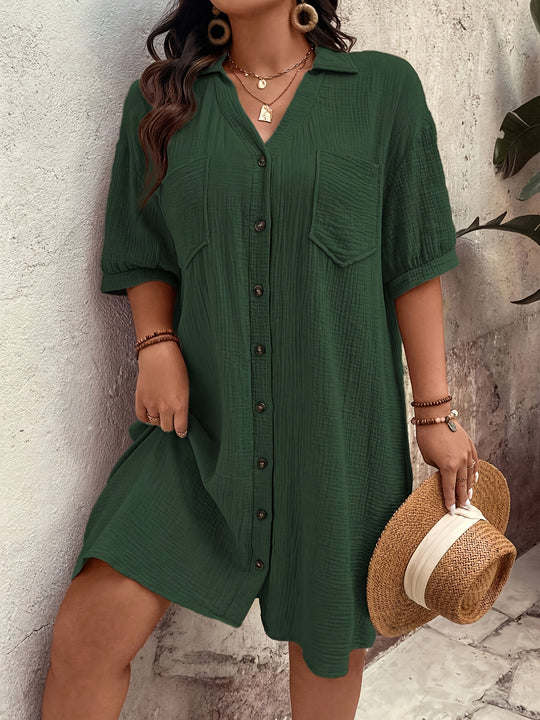 Casual Button Front Summer Dress - Plus Size
