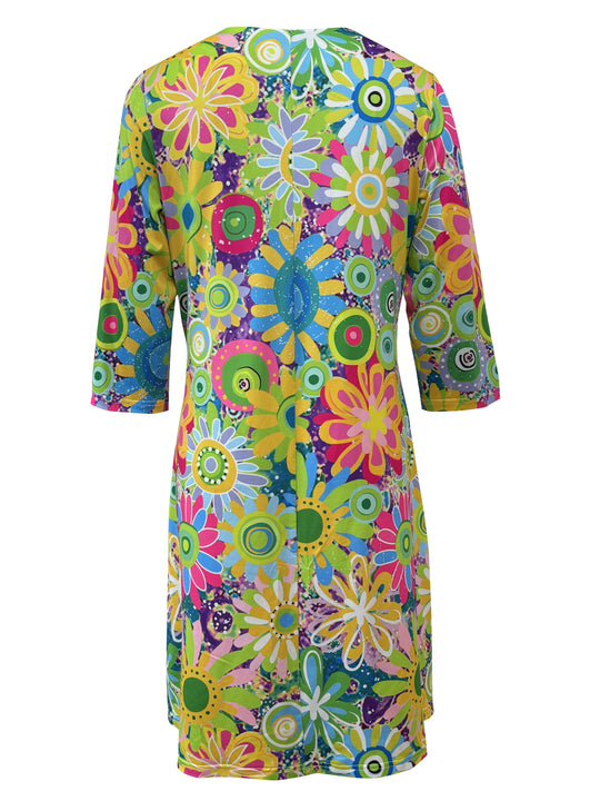 Artsy Floral V-Neck Relaxed Shift Dress