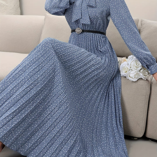 Elegant Tie Neck Pleated Maxi Dress