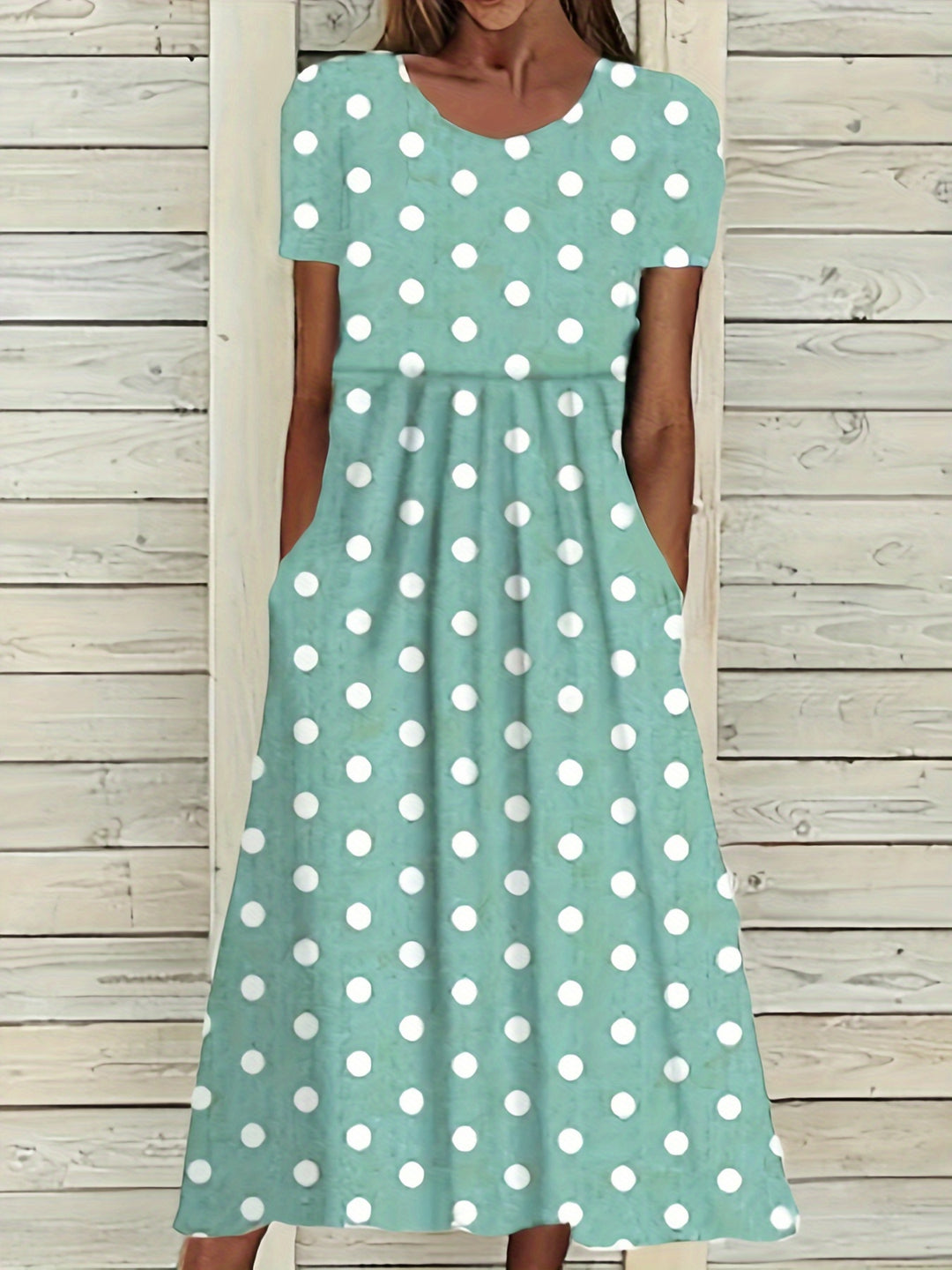 Casual Polka Dot Pocket Midi Dress