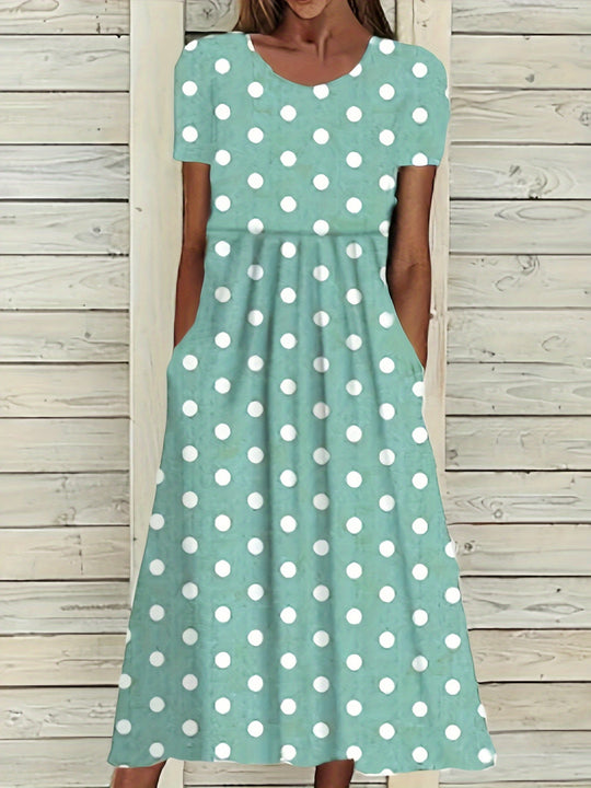 Casual Polka Dot Pocket Midi Dress