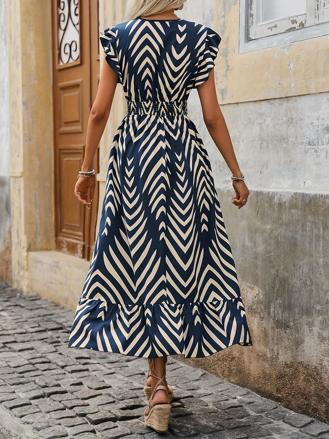 Chevron Print Ruffle Hem Summer Dress