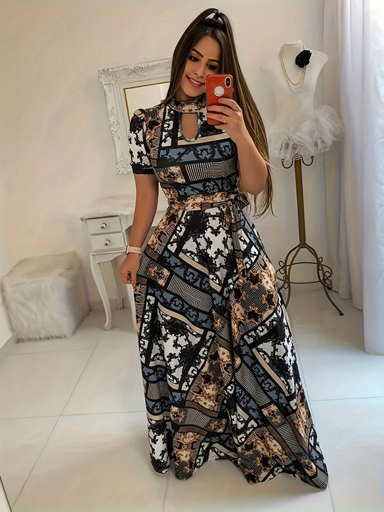 Elegant Rose Print Tie Waist Maxi