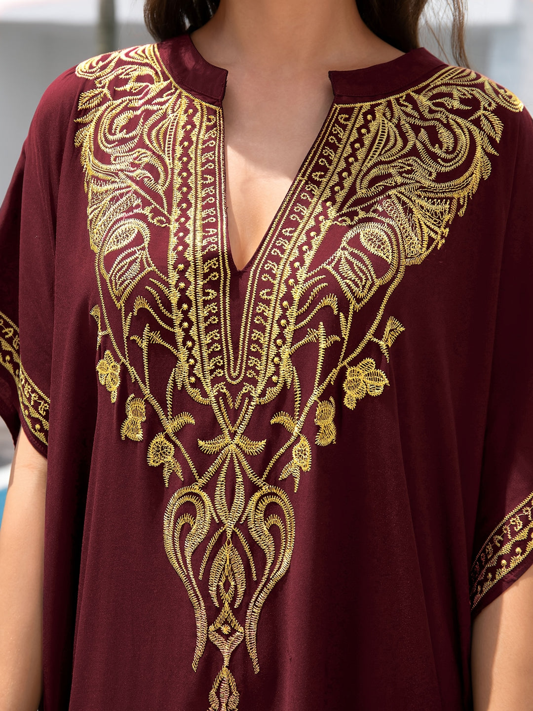 Boho Split Hem Embroidered Kaftan Dress