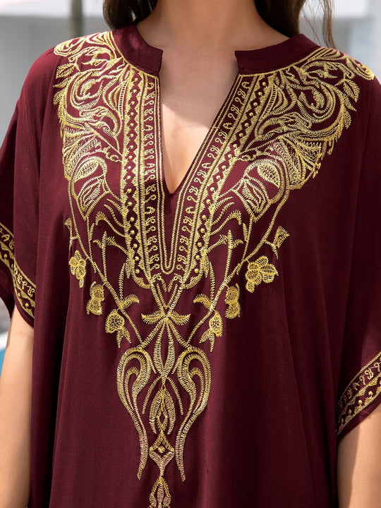 Boho Split Hem Embroidered Kaftan Dress