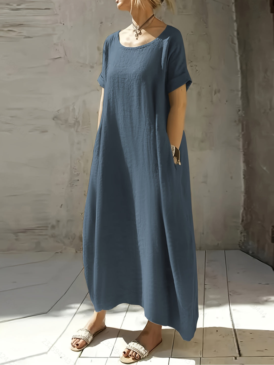 Minimalist Short Sleeve Linen Pocket Dress