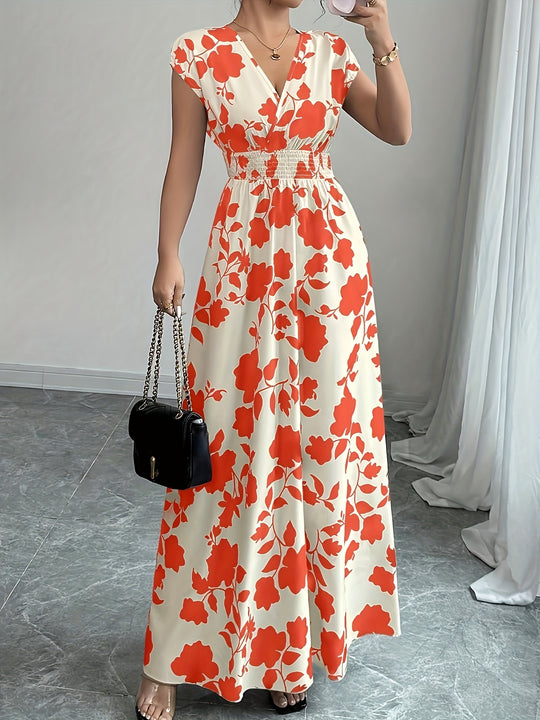 Bohemian V-Neck Smocked Waist Maxi Dress