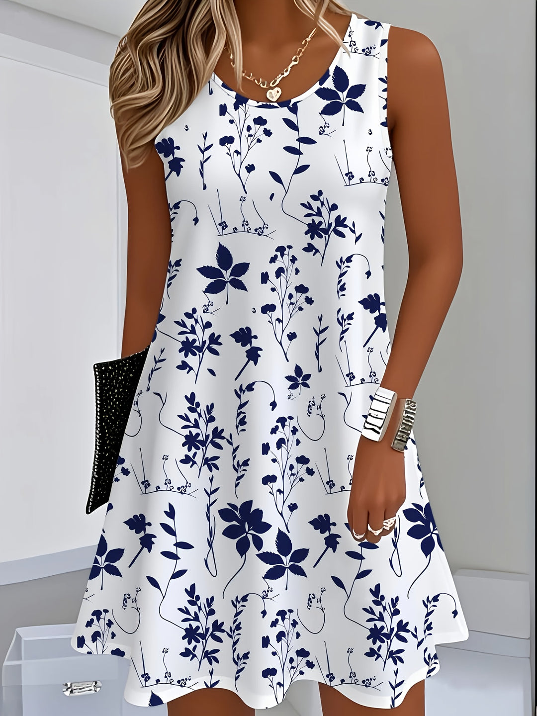 Boho Botanical Print Sleeveless Summer Dress
