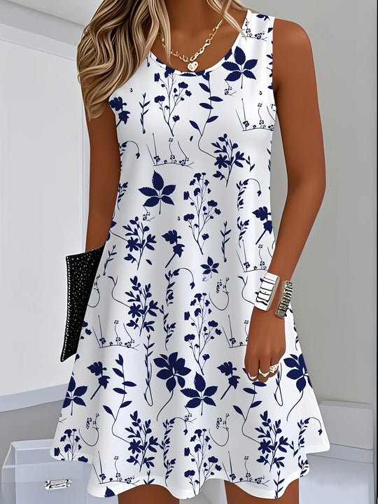 Boho Botanical Print Sleeveless Summer Dress