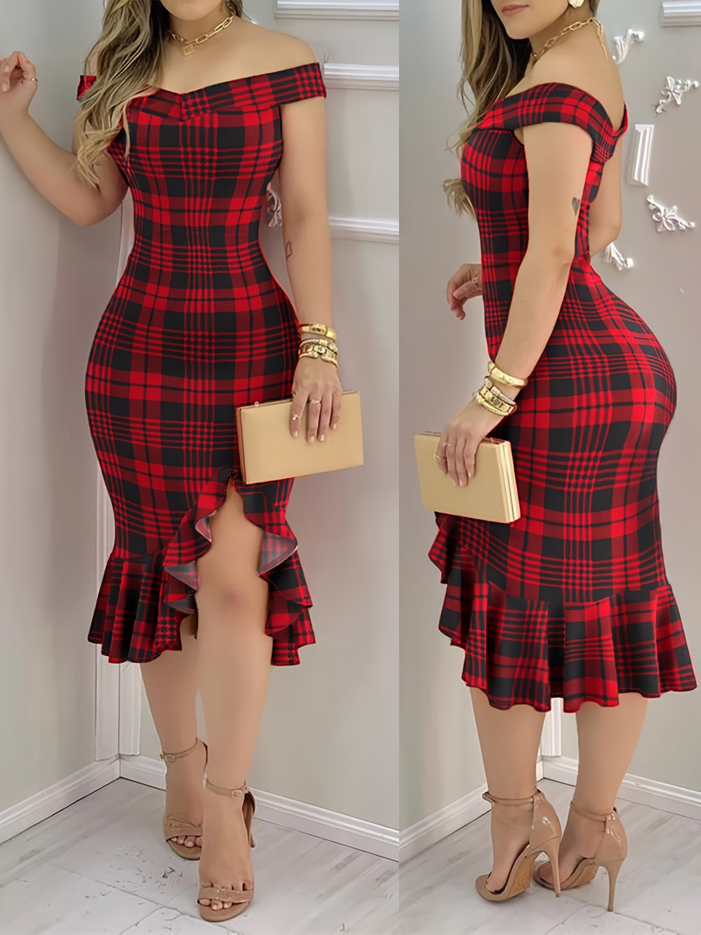 Off-The-Shoulder Ruffle Hem Dress