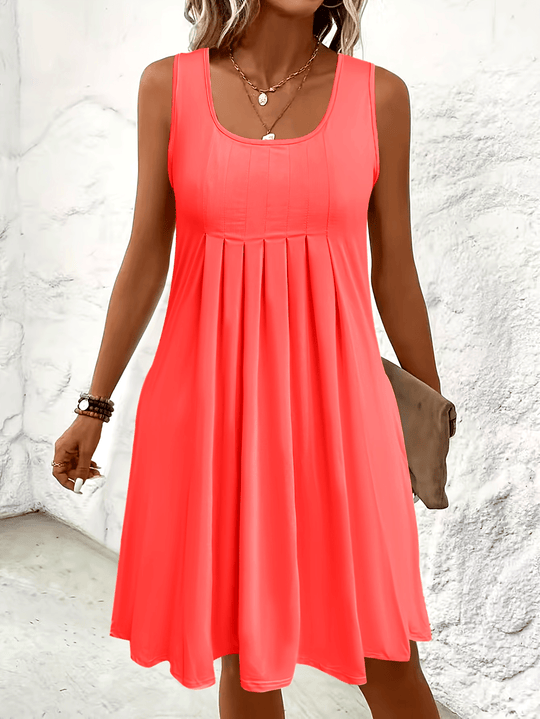 Casual Pleated Front Sleeveless Mini Dress