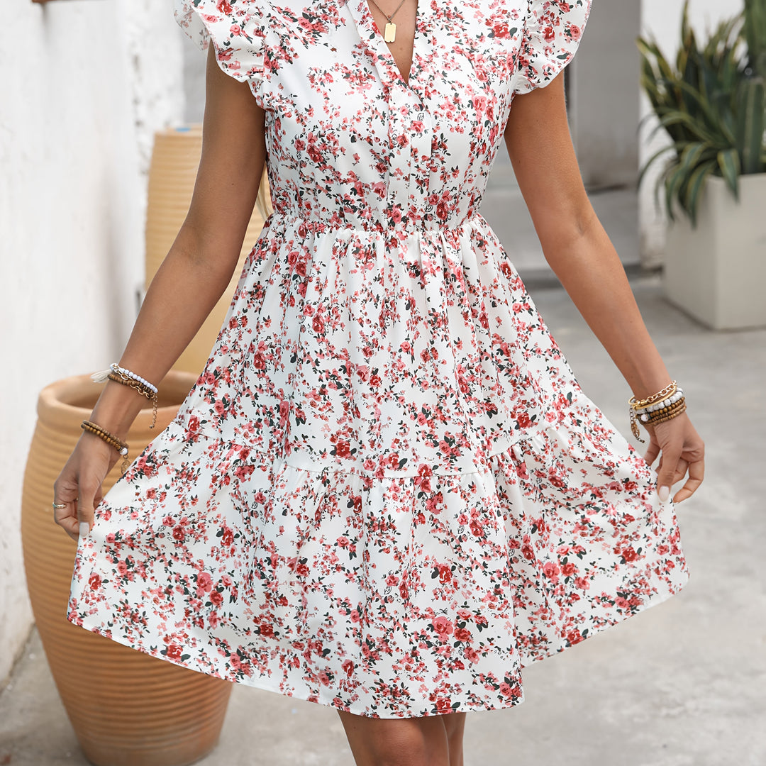 Sweet Floral Ruffle Sleeve Mini Dress