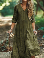 Bohemian V-Neck Textured Tiered Maxi Dress