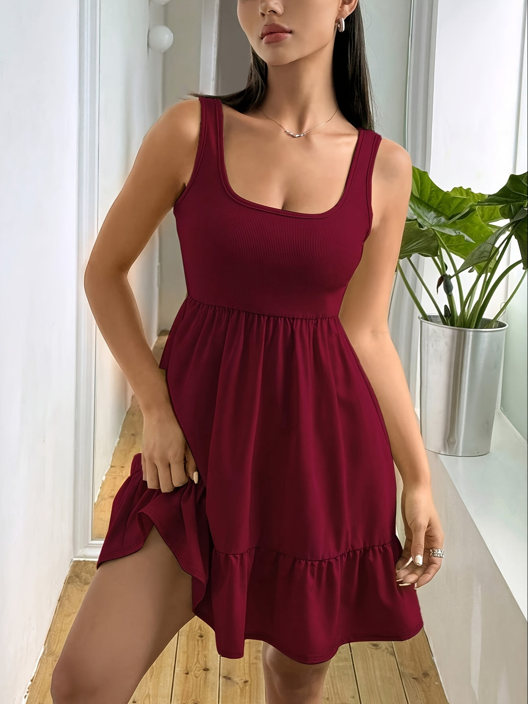 Sleeveless Scoop Neck Tiered Summer Dress
