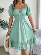 Bohemian Puff Sleeve Ruffled Short Dress