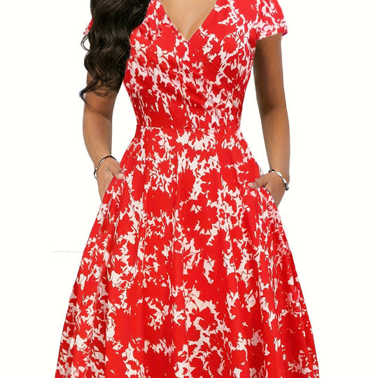 Retro V-Neck Floral Fit and Flare