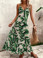 V-Neck Abstract Pattern Flowy Boho Maxi Dress