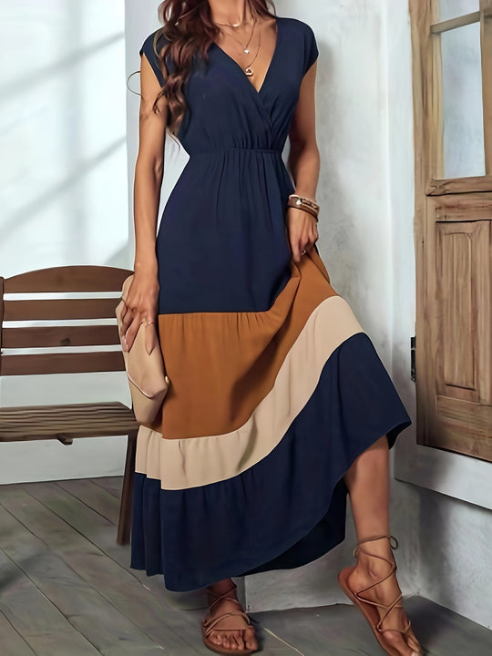 Bohemian Tiered Color Block Summer Dress