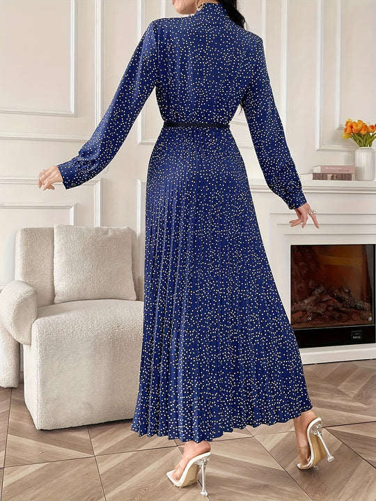 Elegant Tie Neck Pleated Maxi Dress