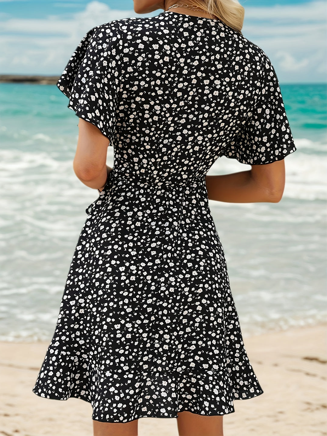 Casual Beach Flutter Sleeve Mini Dress
