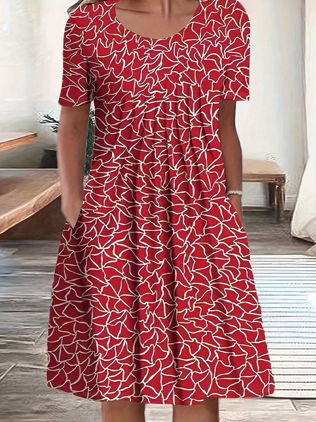 Casual Short Sleeve Floral Pocket Dress