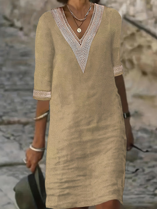 Casual Half Sleeve Lace Insert Dress