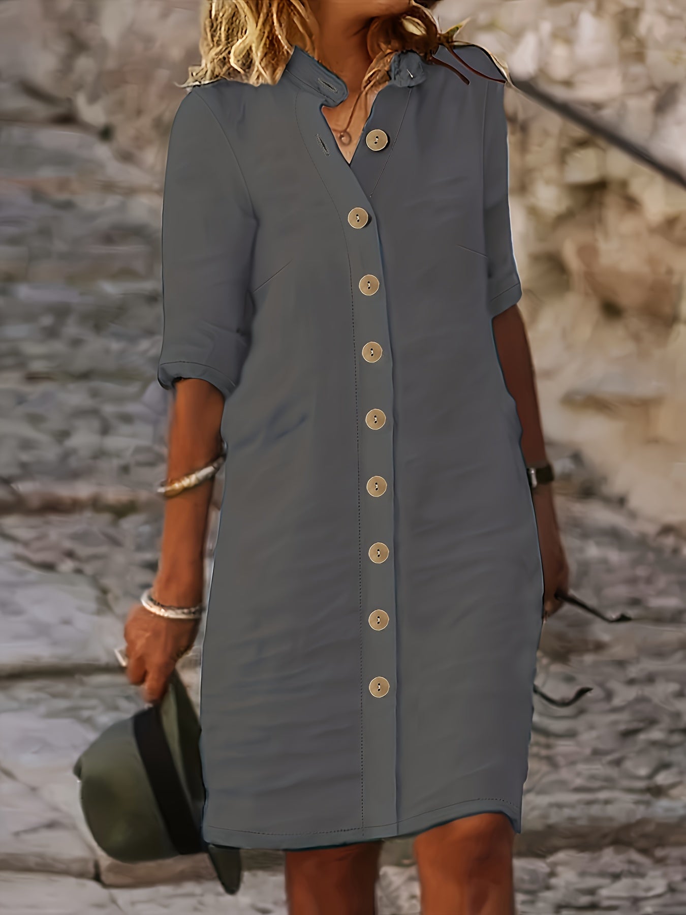 Casual Loose Fit Button Down Dress