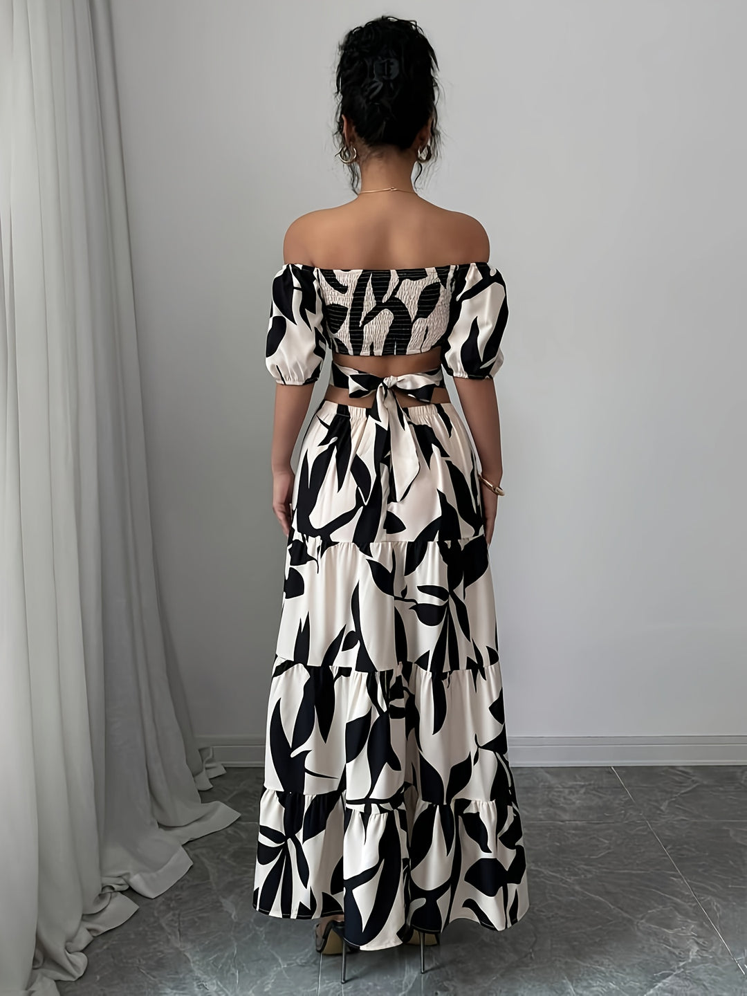 Off-the-Shoulder Cutout Tiered Maxi Dress