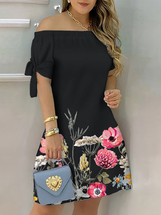 Off-The-Shoulder Boho Floral Hem Summer Dress