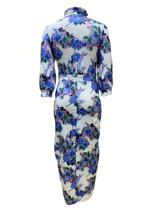 Elegant Floral Column Dress with Cutout