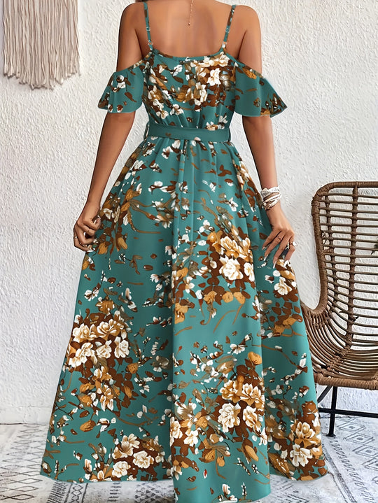Bohemian Cold-Shoulder Floral Maxi Dress