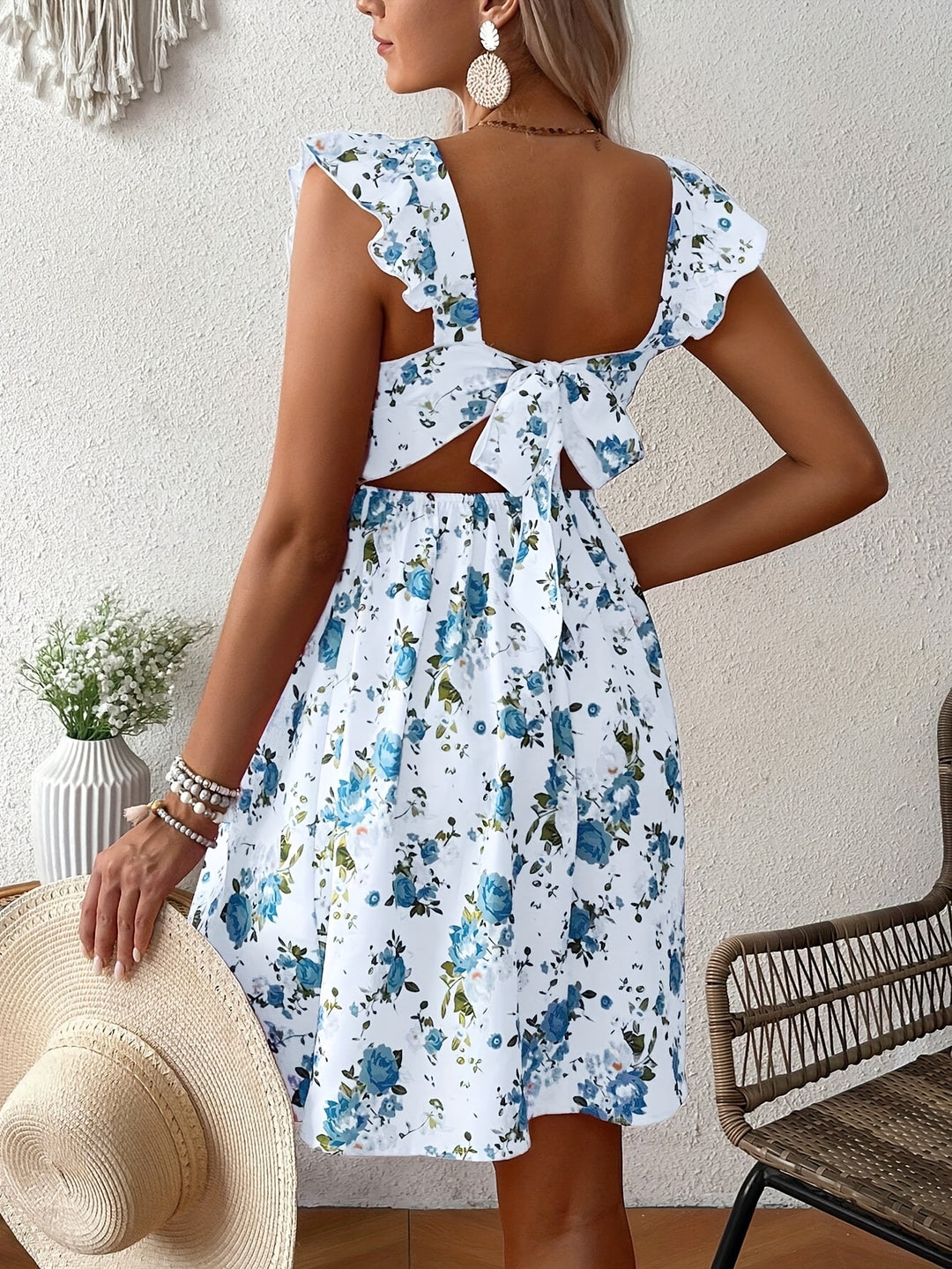 Maternity Floral Square Neck Flowy Bohemian Dress