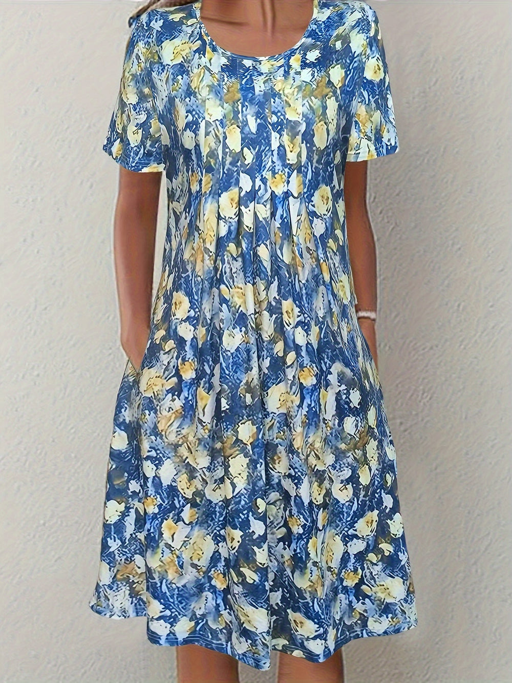 Casual Short Sleeve Floral Pocket Dress