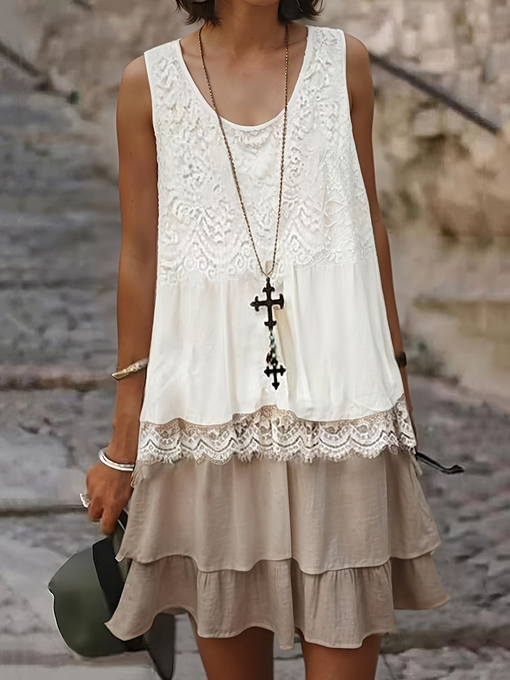 Boho Layered Crinkle Skirt Summer Dress