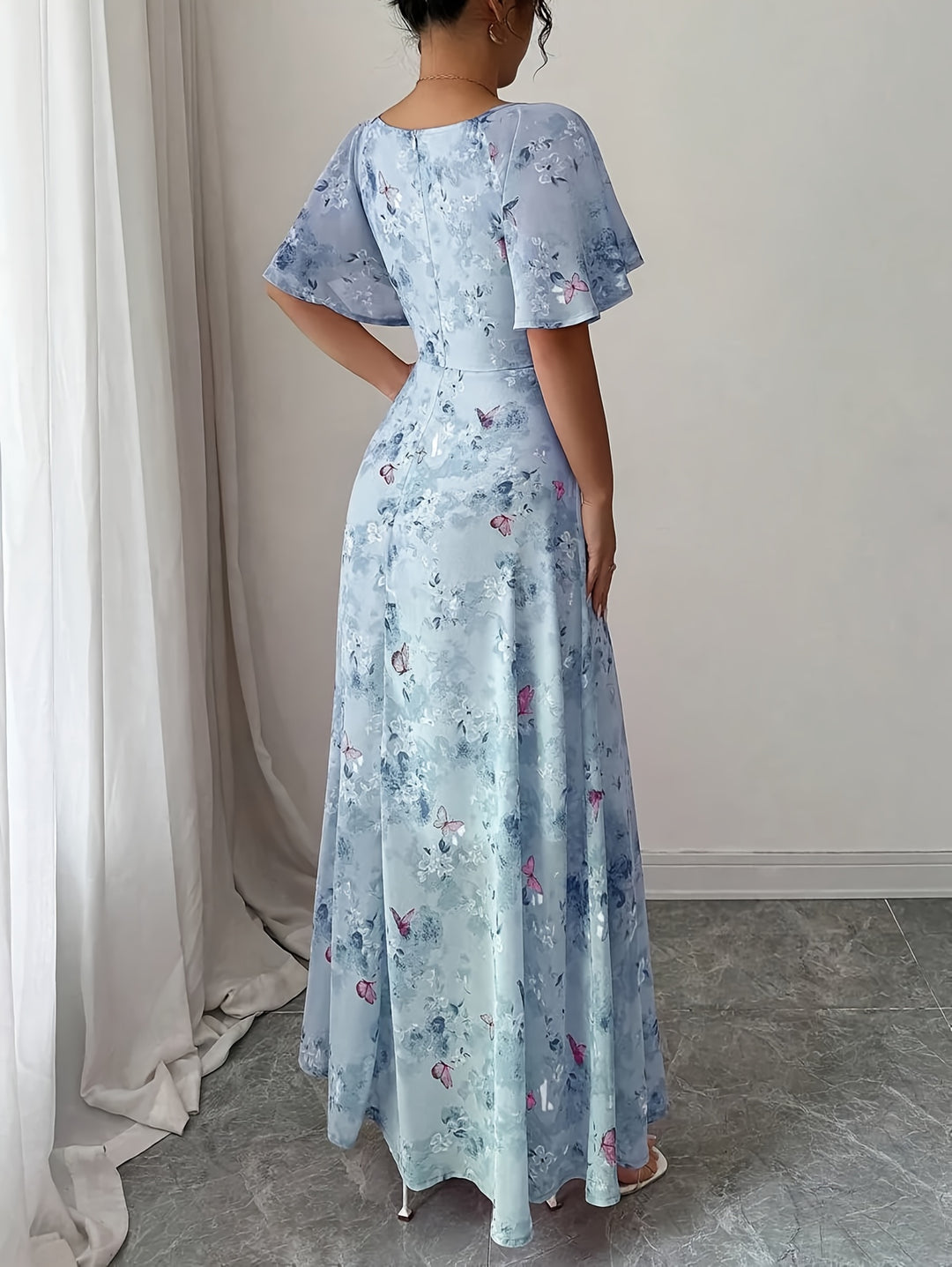 Elegant Sweetheart Neck Floral Maxi Dress