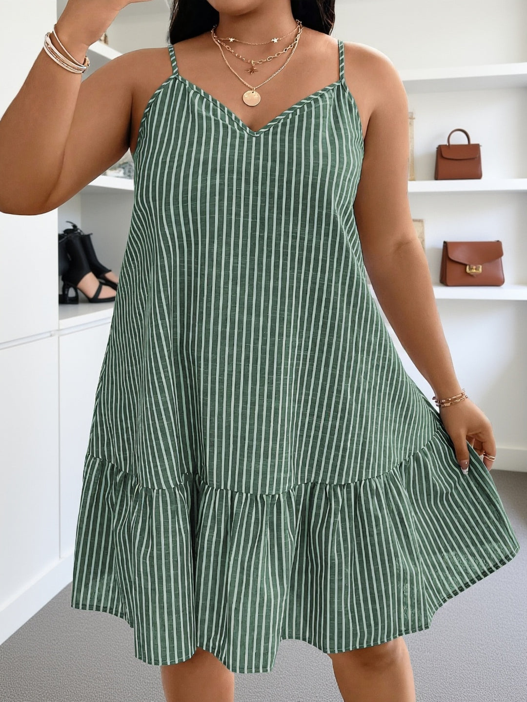 Plus Size Casual Spaghetti Strap Striped Boho Dress