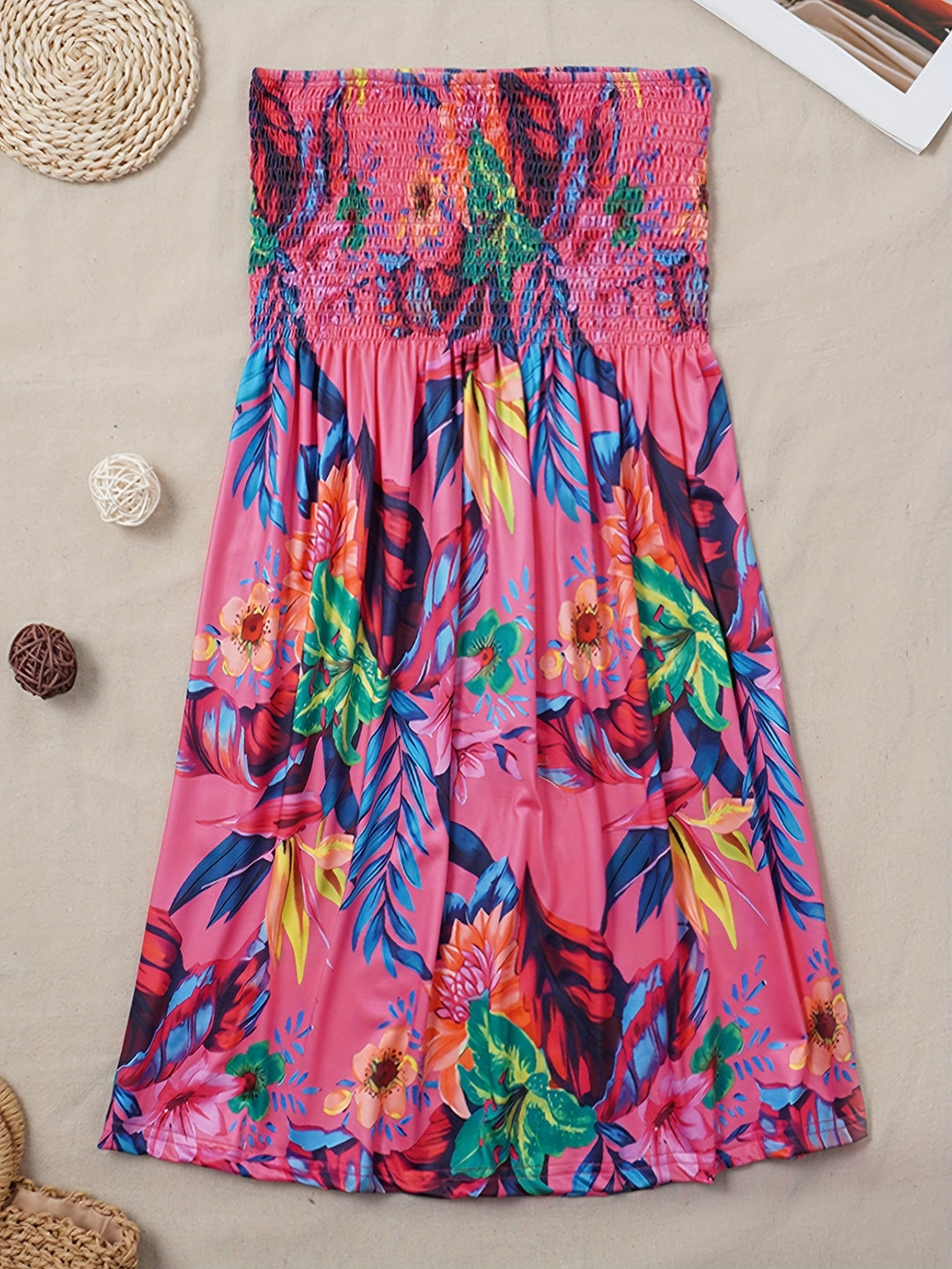Strapless Smocked Floral Boho Dress