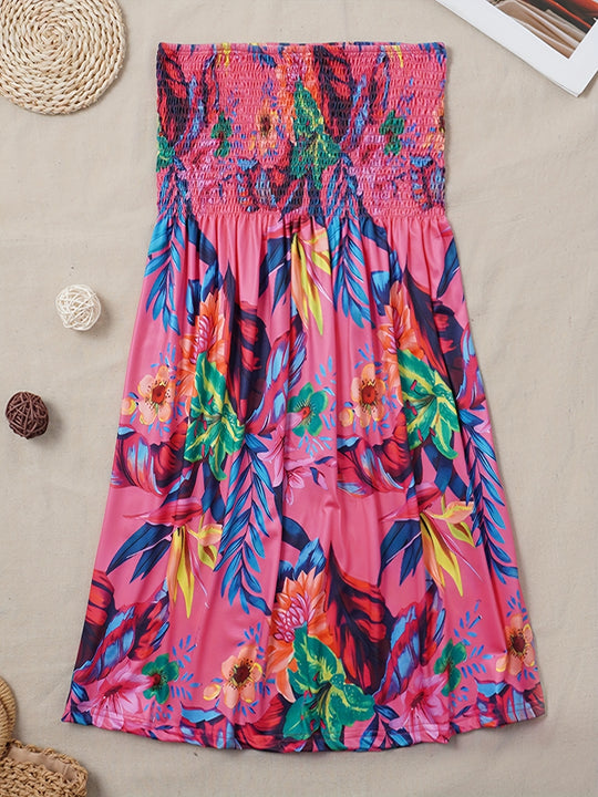 Strapless Smocked Floral Boho Dress