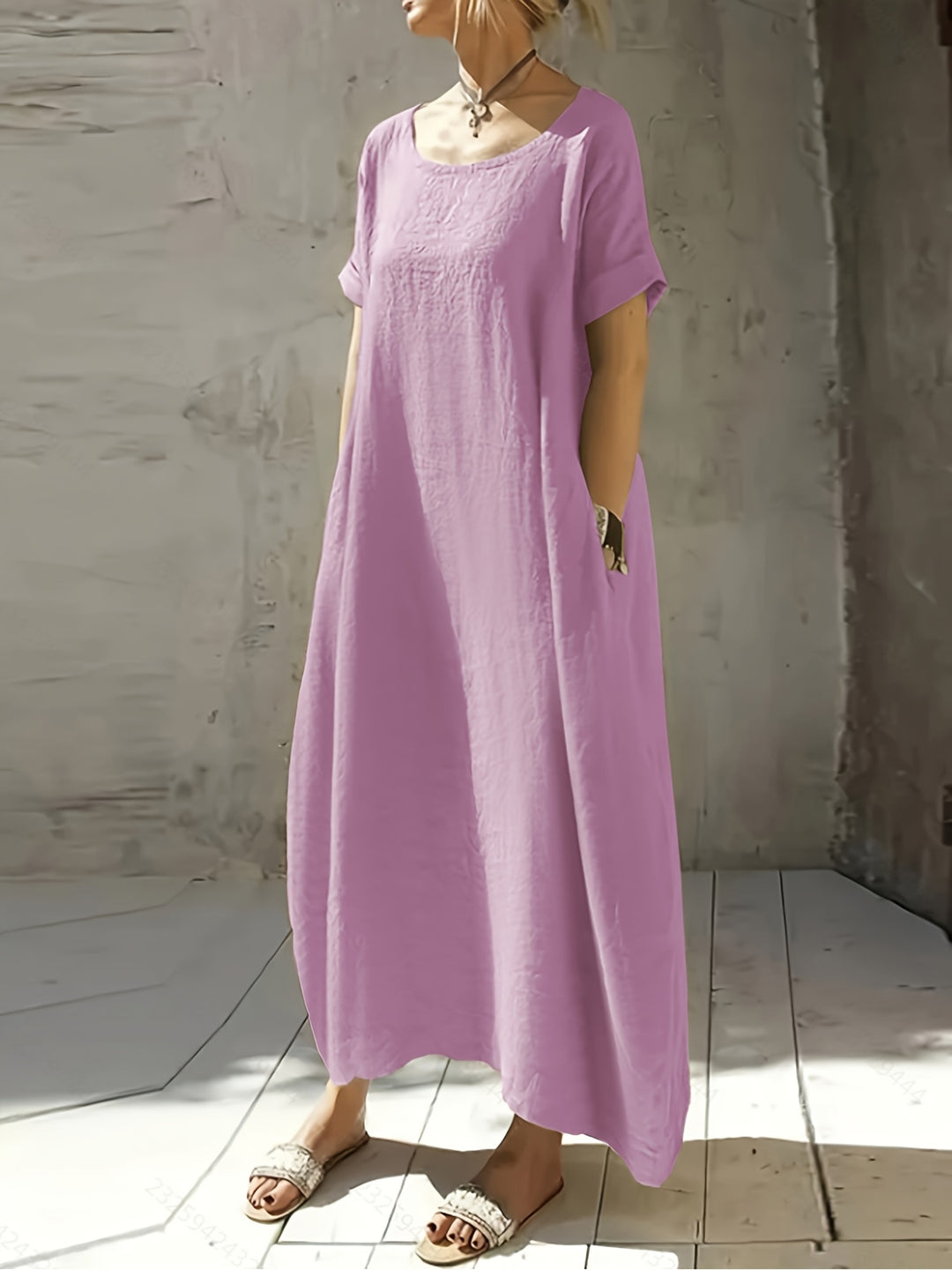 Minimalist Short Sleeve Linen Pocket Dress