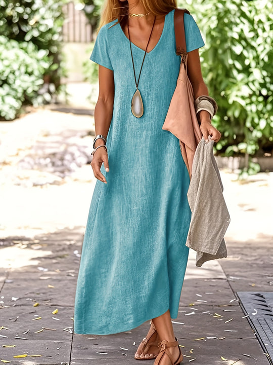 Casual Loose V-Neck Textured Maxi Dress