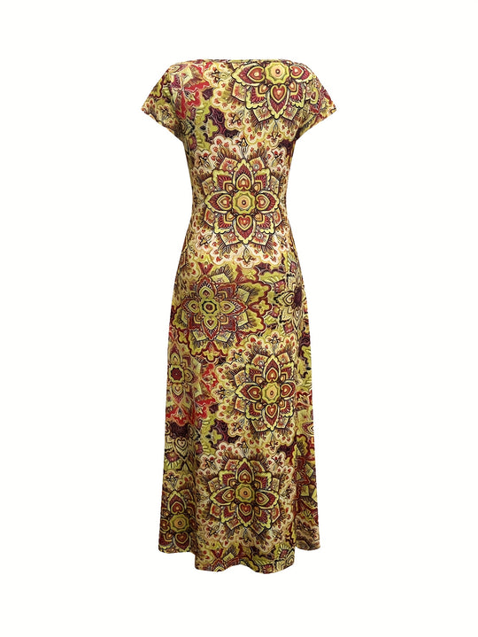 Casual V-Neck Kaleidoscopic Pattern Long Dress