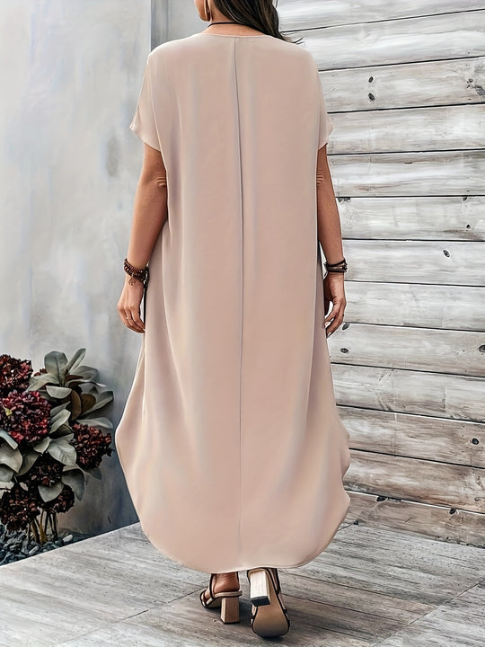 Casual Oversized V-Neck Summer Midi Dress