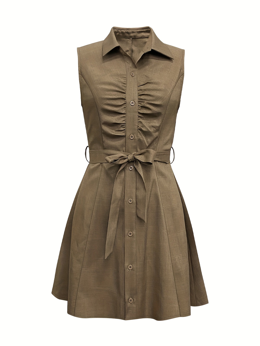 Casual Ruched Waist Button-Front Mini