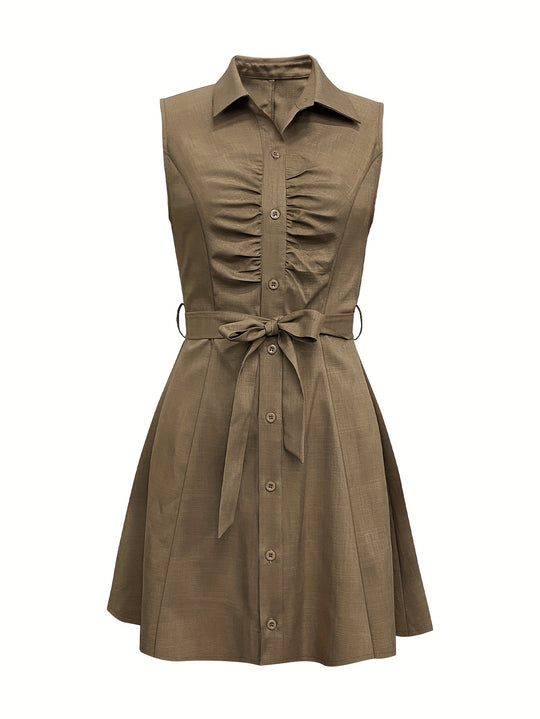 Casual Ruched Waist Button-Front Mini