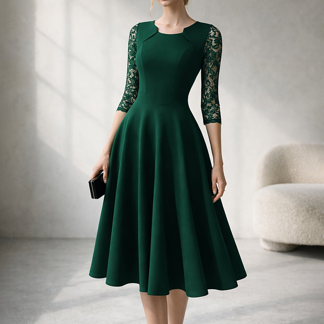 Elegant Lace Sleeve Fit Flare Dress